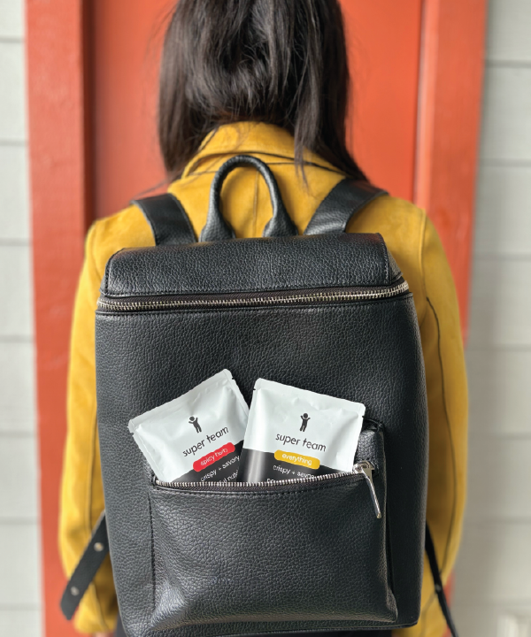 Super Team Protein Bar in Backpack on the Go